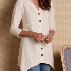 Soft Surroundings Danielle Eclectic Button Tunic Top in Cream - Size Small